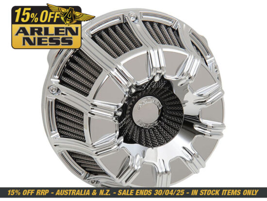 10-Gauge Air Cleaner Kit - Chrome. Fits Twin Cam 1999-2017 with CV Carb or Cable Operated Delphi EFI.