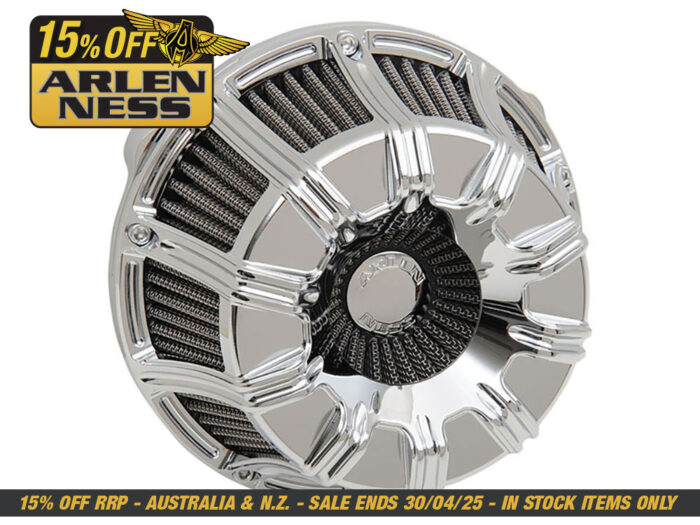 10-Gauge Air Cleaner Kit - Chrome. Fits Twin Cam 1999-2017 with CV Carb or Cable Operated Delphi EFI.