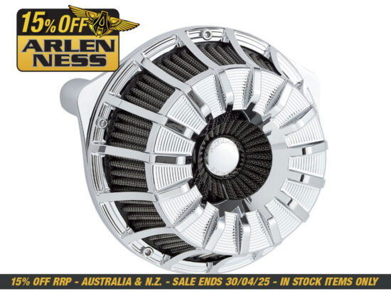 15-Spoke Air Cleaner Kit - Chrome. Fits Twin Cam 1999-2017 with CV Carb or Cable Operated Delphi EFI.