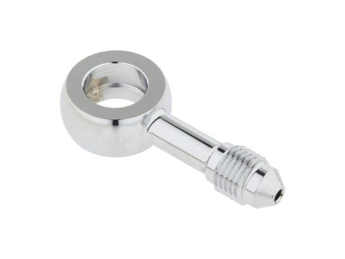 Chrome 7/16in. ID, 180 Degree Straight Banjo - Male #3 End.