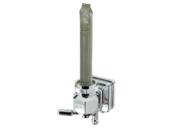 Vacuum Operated Fuel Tap / Petcock with 22mm Thread, 5/16in. Downward Facing Fuel Outlet - Chrome. Fits Sportster 1995-2006