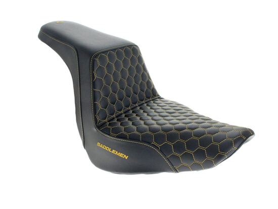 Step-Up HC Dual Seat with Gold Honeycomb Stitch. Fits Sport Glide & Low Rider 2018up, Low Rider S 2020up & Low Rider ST 2022up