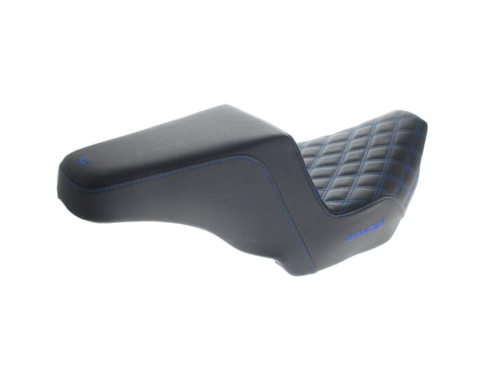 Step-Up LS Dual Seat with Blue Double Diamond Lattice Stitch. Fits CVO Touring 2023up & Street Glide & Road Glide 2024up