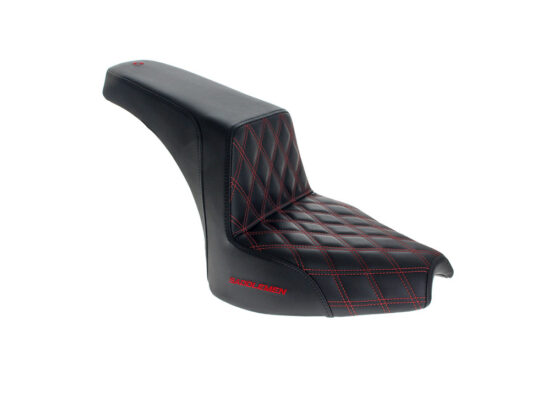 Step-Up LS Dual Seat with Red Double Diamond Lattice Stitch. Fits CVO Touring 2023up & Street Glide & Road Glide 2024up