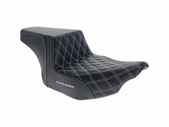 Step-Up LS Dual Seat with White Double Diamond Lattice Stitch. Fits CVO Touring 2023up & Street Glide & Road Glide 2024up