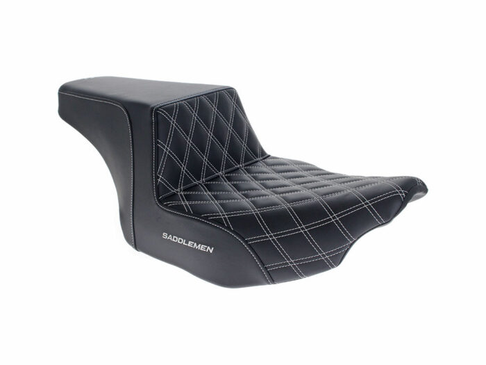 Step-Up LS Dual Seat with White Double Diamond Lattice Stitch. Fits CVO Touring 2023up & Street Glide & Road Glide 2024up