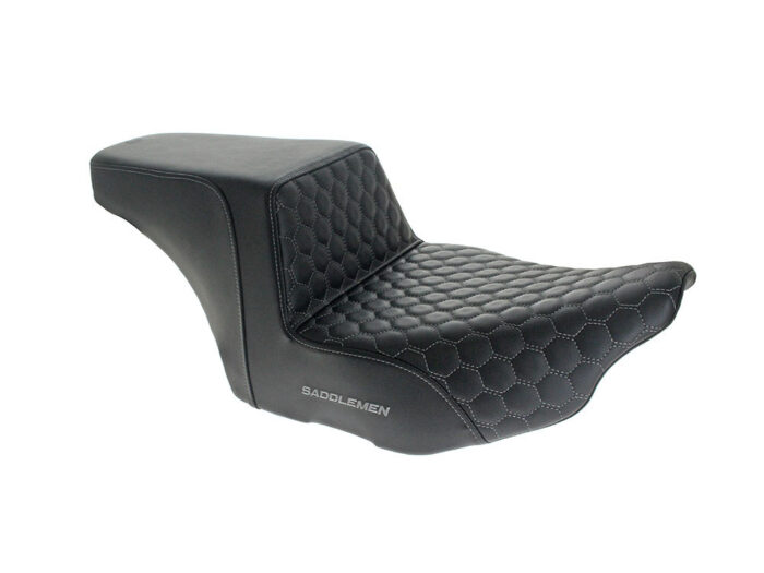 Step-Up HC Dual Seat with Grey Honeycomb Stitch. Fits CVO Touring 2023up & Street Glide & Road Glide 2024up