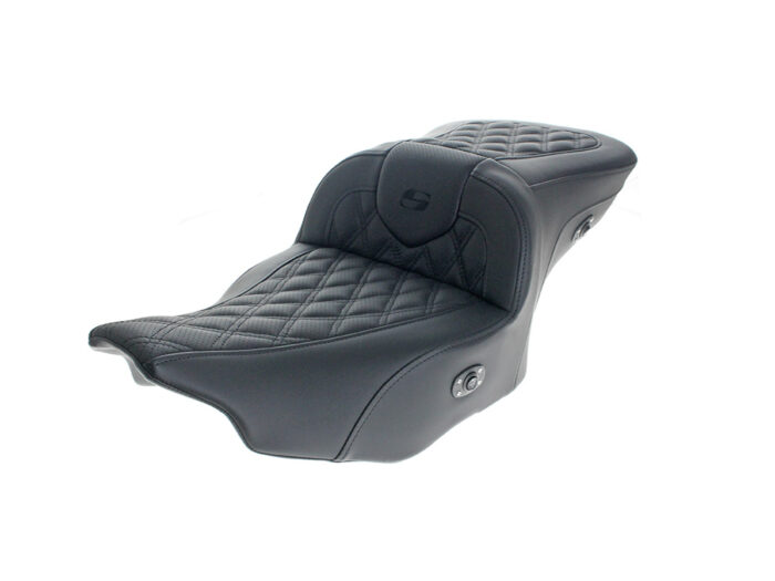 Heated Roadsofa Roadsofa LS Dual Seat With Black Double Diamond Lattice Stitch. Fits CVO Touring 2023up & Street Glide & Road Glide 2024up