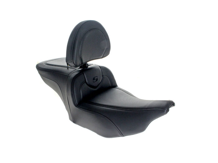 Roadsofa CF Dual Seat With Backrest & Carbon Fiber Weave. Fits CVO Touring 2023up & Street Glide & Road Glide 2024up