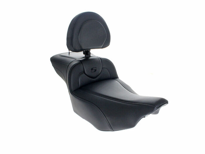 Extended Roadsofa CF Dual Seat With Backrest & Carbon Fiber Weave. Fits CVO Touring 2023up & Street Glide & Road Glide 2024up