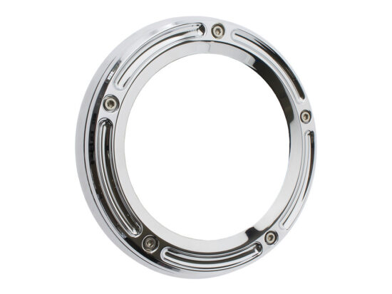 Assault Clear Derby Cover - Chrome. Fits Softail 1999-2018, Dyna 1999-2017 & Touring 1999-2015.